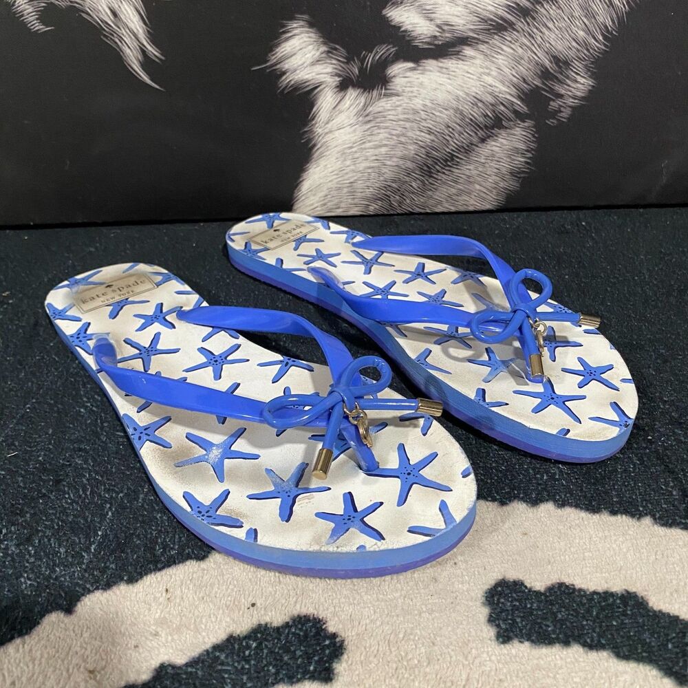 Kate Spade Thong Flip Flop Sandal Women 10M Blue Rubber Casual Flat Heel Slip-On